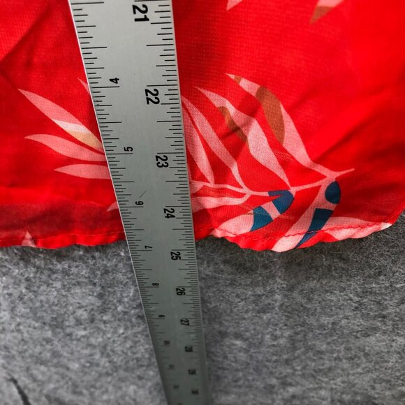 Womens Chiffon Long Sleeve Shirt Size S Red Floral Sheer Button Down Blouse - Picture 7 of 7